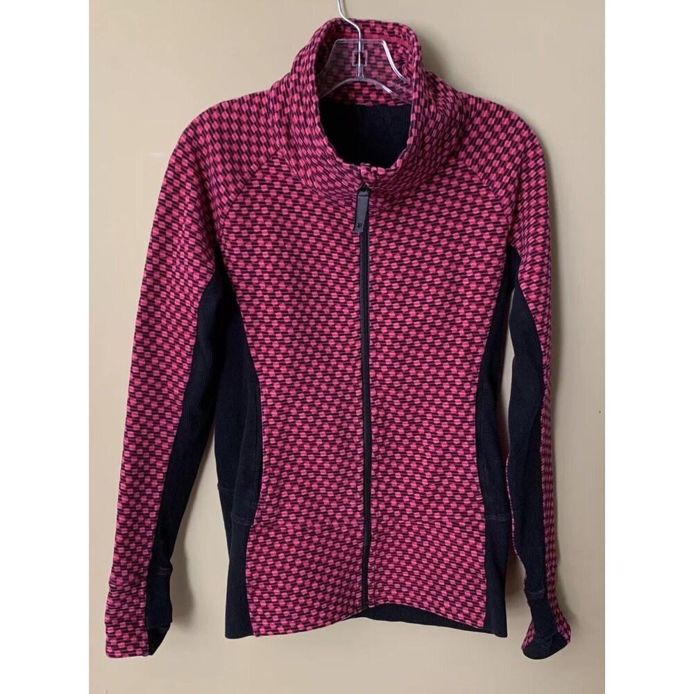 Lululemon Athletic Jacket Sz 6 Pink Black High Neck Full Zip Stretch Pockets B4